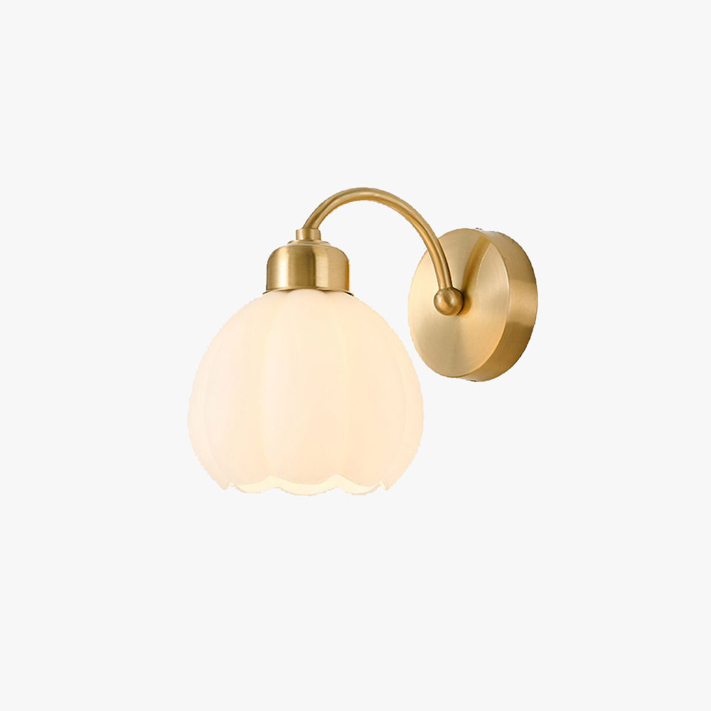 Valentina Nordic Flower Vanity Glass Metal Wall Lamp, Gold/Ivory - Neutral Decor