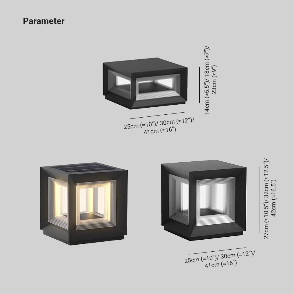 Ray Contemporary LED Cube Metal Outdoor Lamps, Black