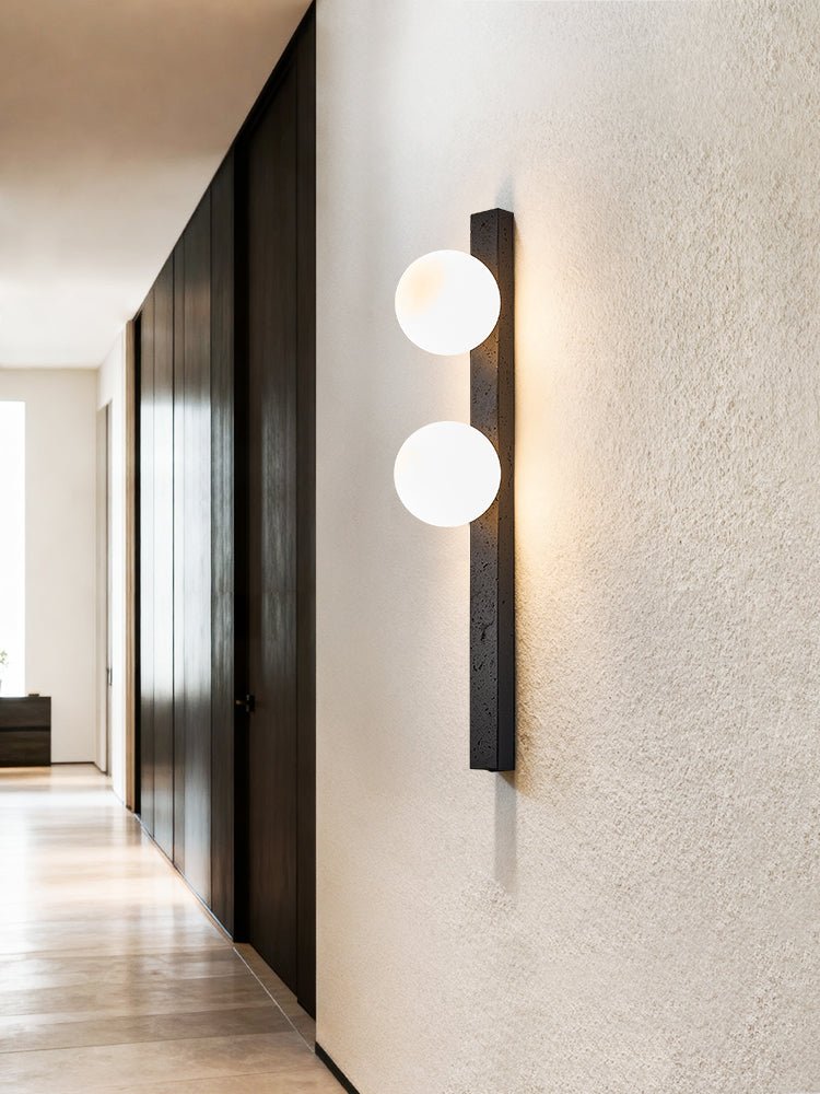 Aria Globe Black Travertine Sconce-Neutral Decor
