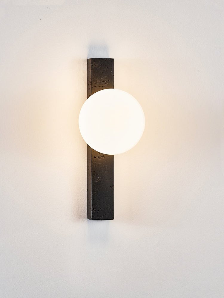 Aria Globe Black Travertine Sconce-Neutral Decor