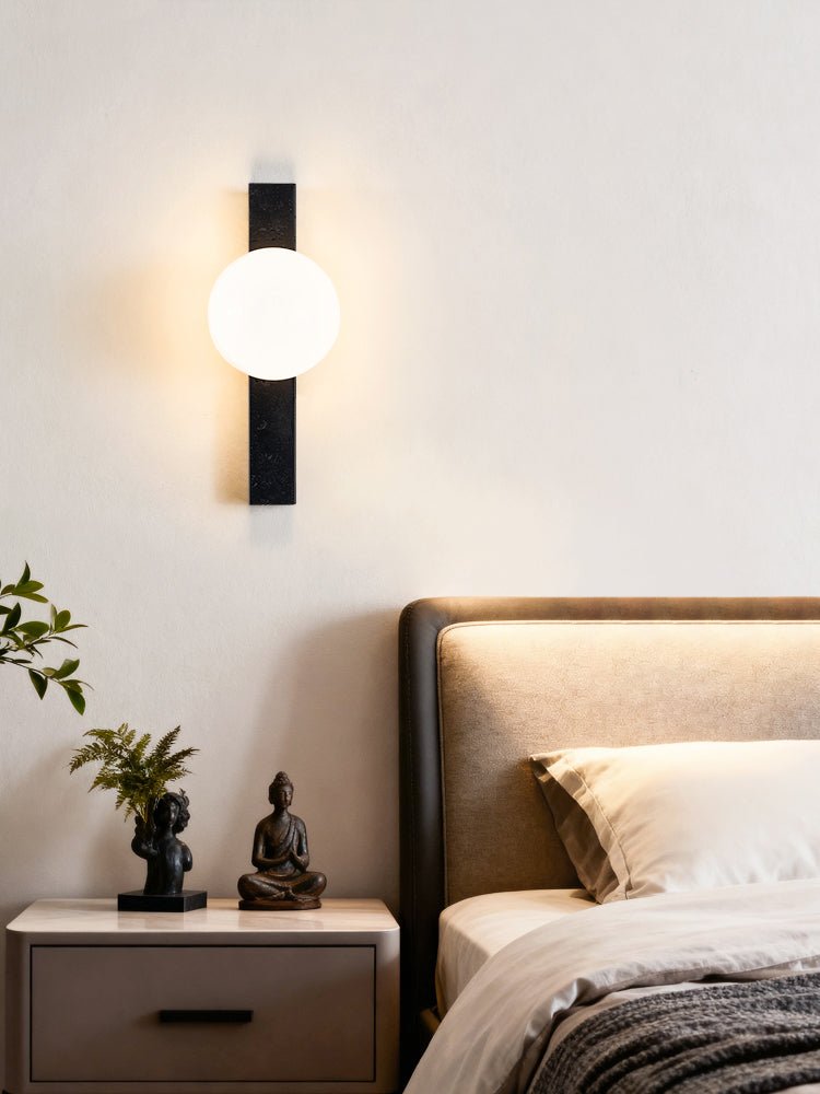 Aria Globe Black Travertine Sconce-Neutral Decor
