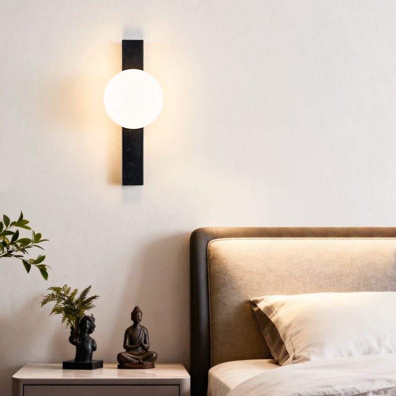 Aria Globe Black Travertine Sconce-Neutral Decor