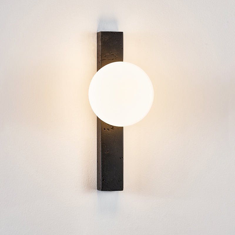 Aria Globe Black Travertine Sconce-Neutral Decor