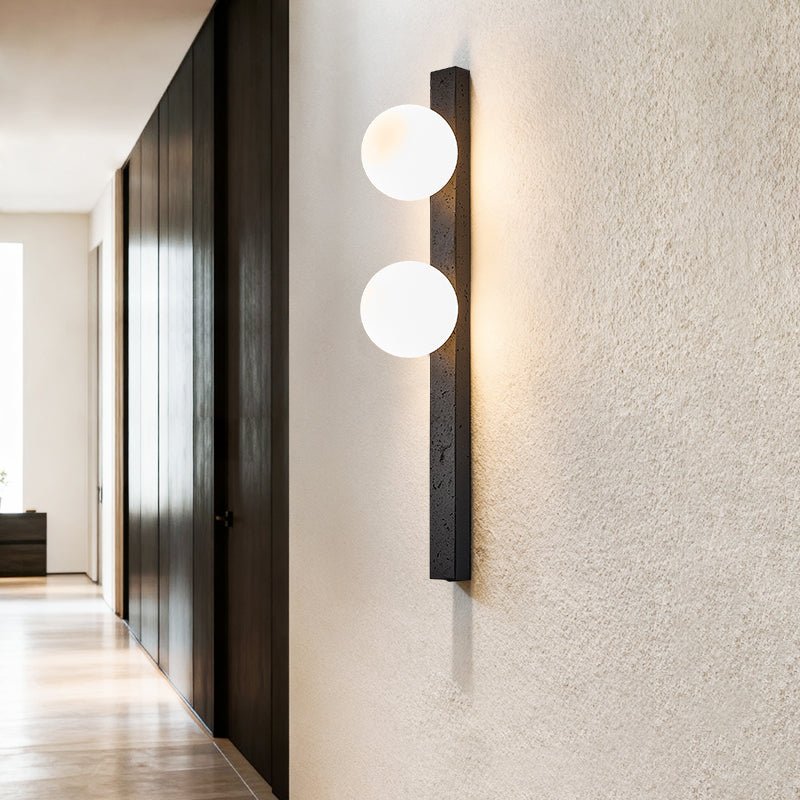 Aria Globe Black Travertine Sconce-Neutral Decor