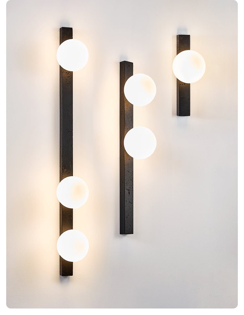 Aria Globe Black Travertine Sconce-Neutral Decor