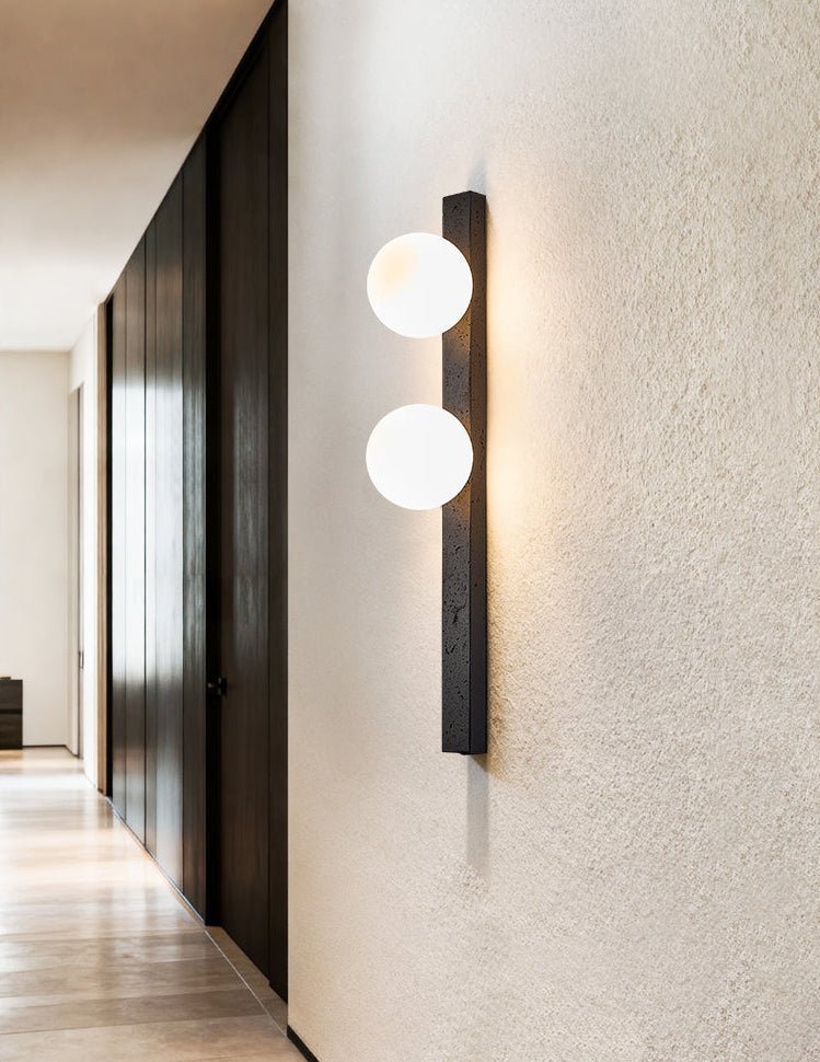 Aria Globe Black Travertine Sconce-Neutral Decor