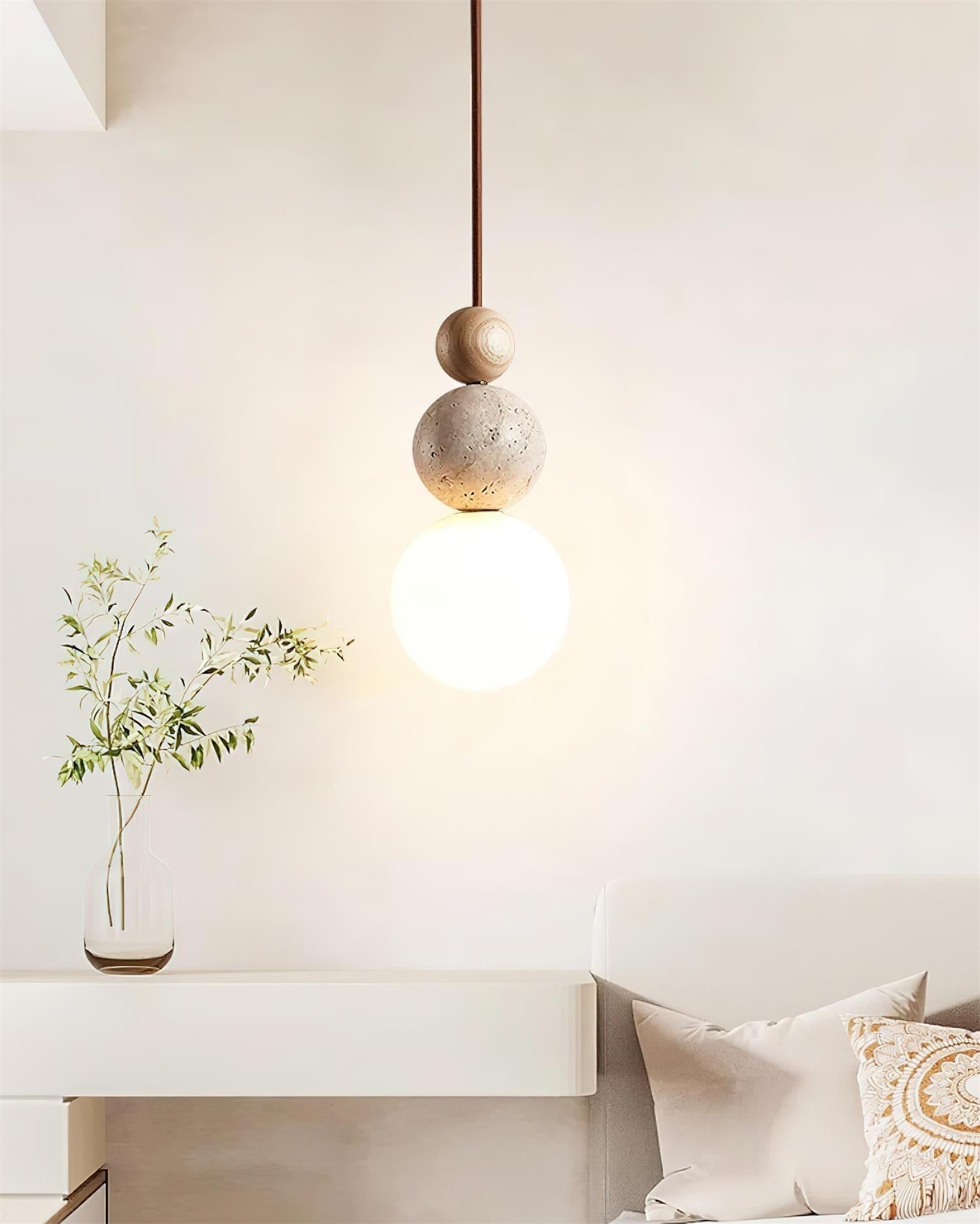 Giona Pendant Lamp Globe Travertine Wood Neutral-Neutral Decor
