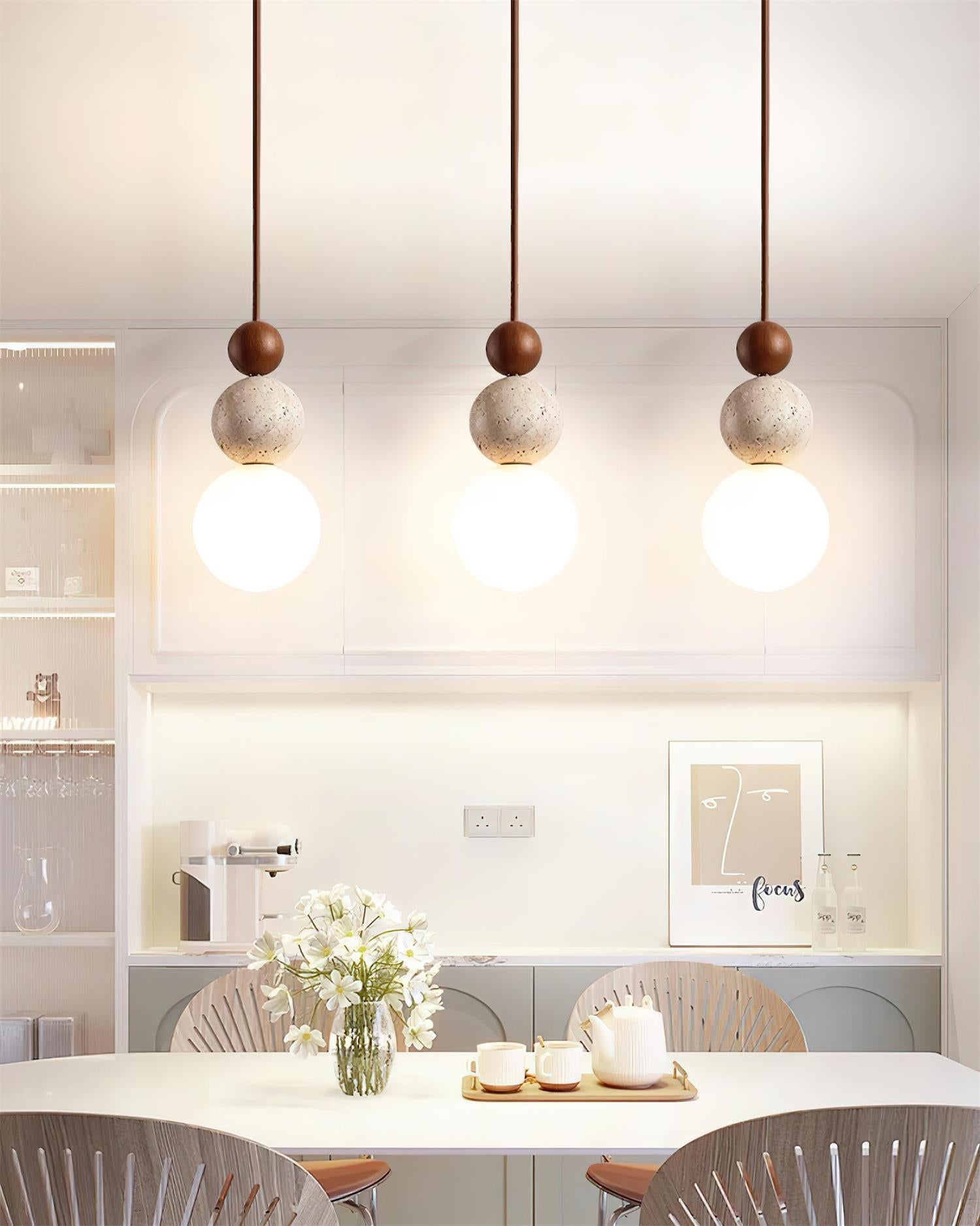 Giona Pendant Lamp Globe Travertine Wood Neutral-Neutral Decor