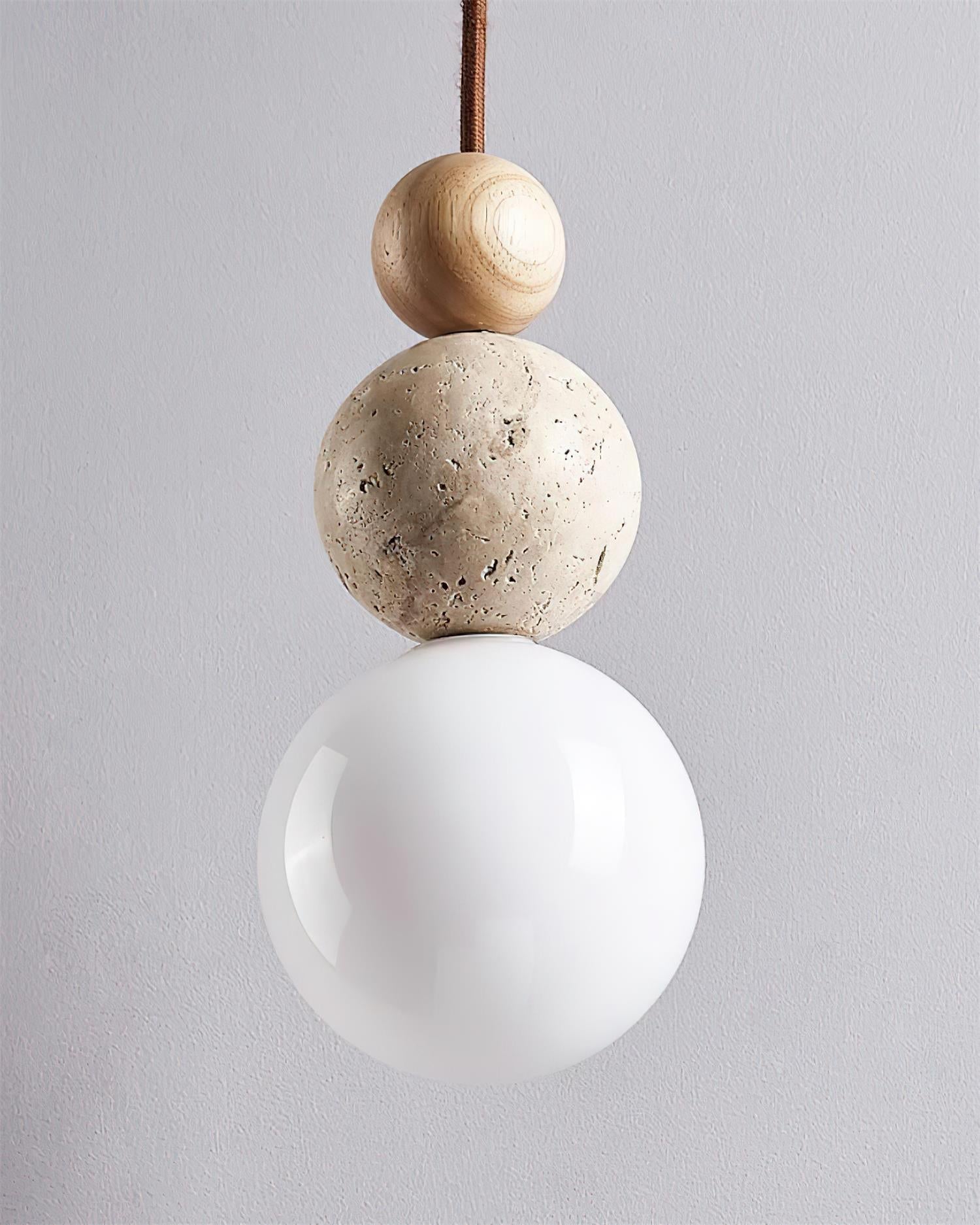 Giona Pendant Lamp Globe Travertine Wood Neutral-Neutral Decor