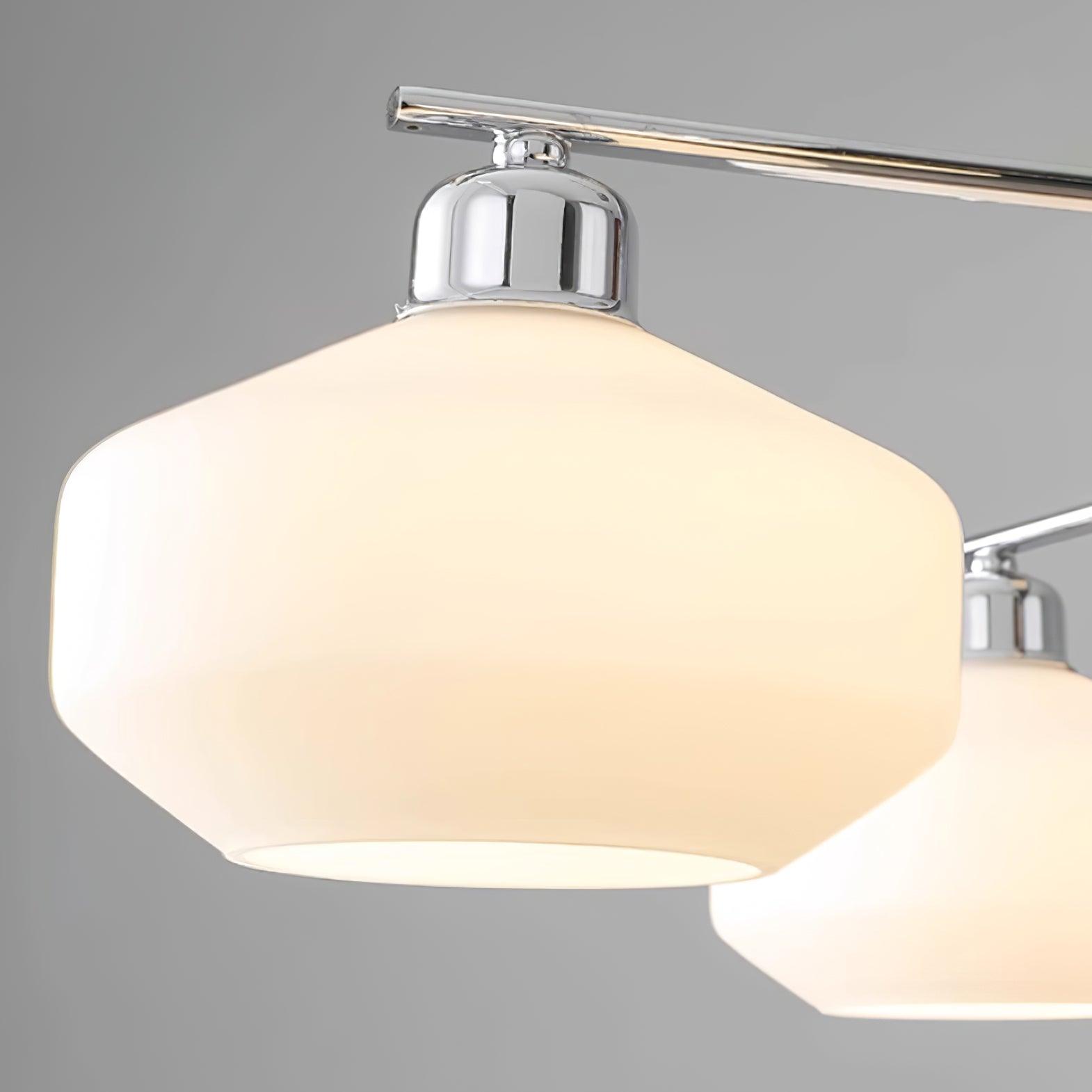 Chandelier White Glass Shades Chrome Walnut Arms Retro