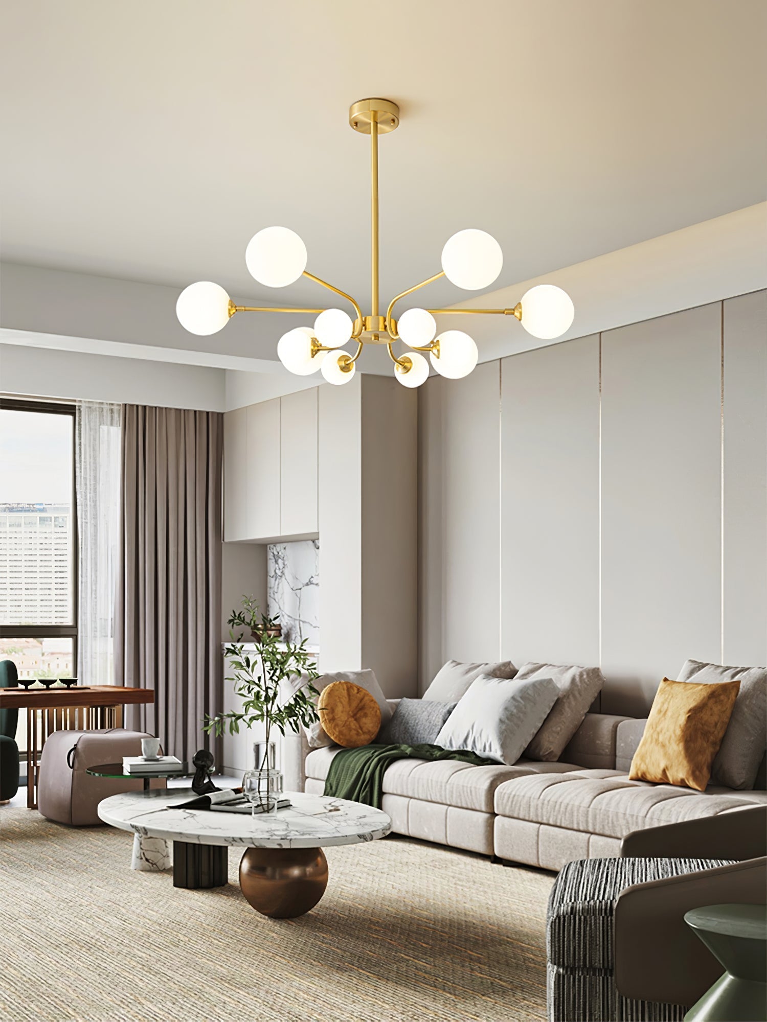 Wace Chandelier Globe Arm Modern-Neutral Decor