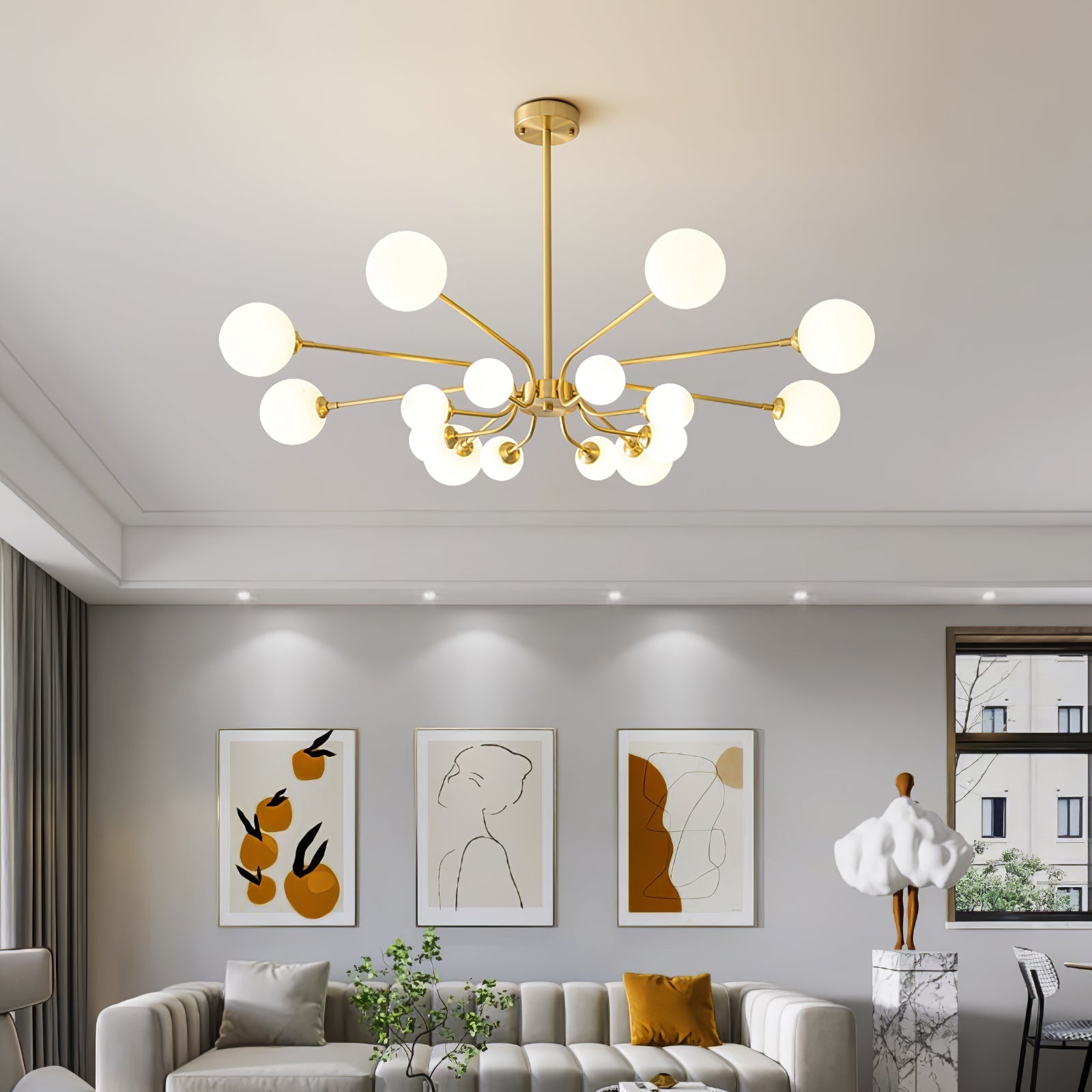 Wace Chandelier Globe Arm Modern-Neutral Decor