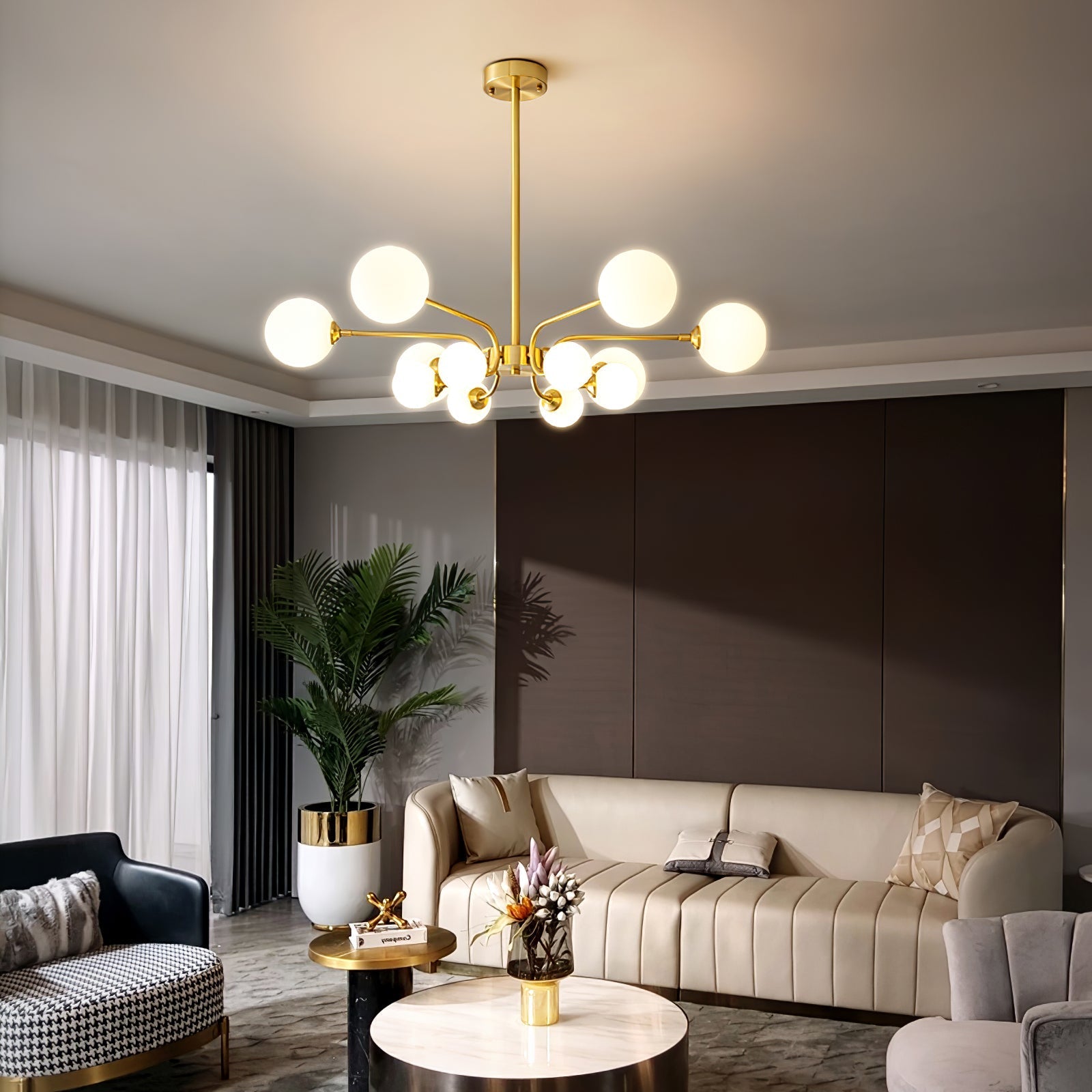 Wace Chandelier Globe Arm Modern-Neutral Decor
