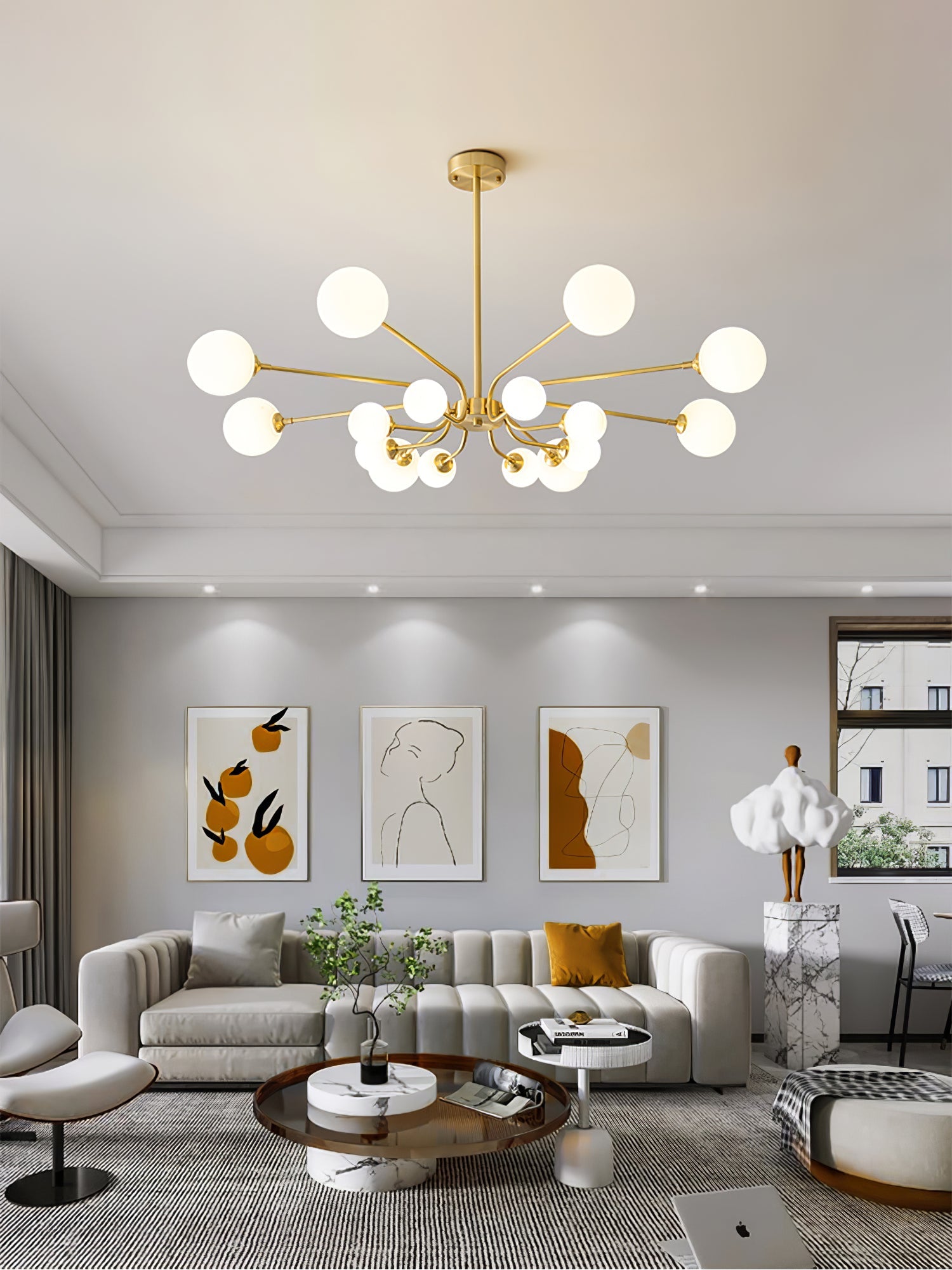 Wace Chandelier Globe Arm Modern-Neutral Decor