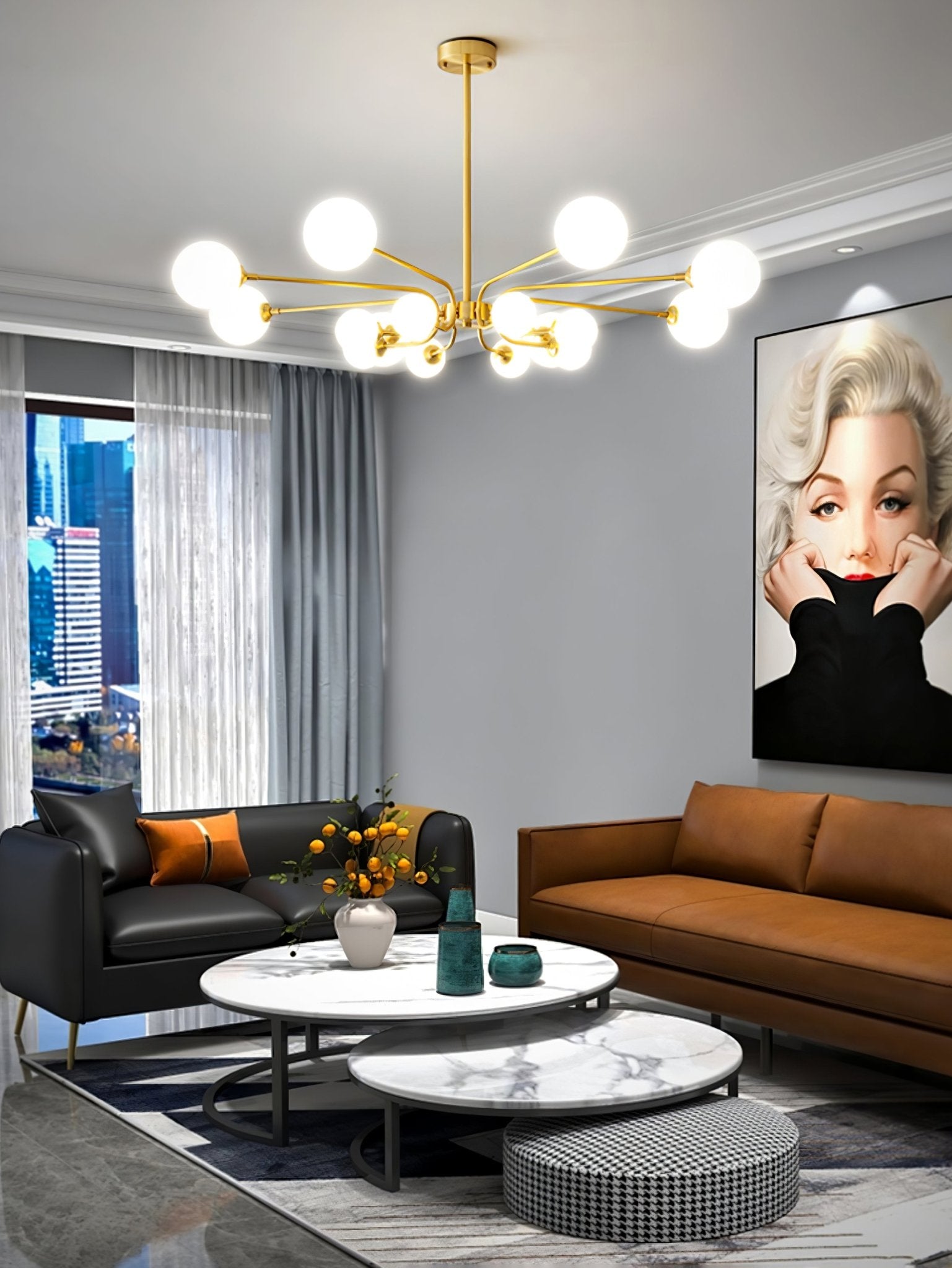 Wace Chandelier Globe Arm Modern-Neutral Decor
