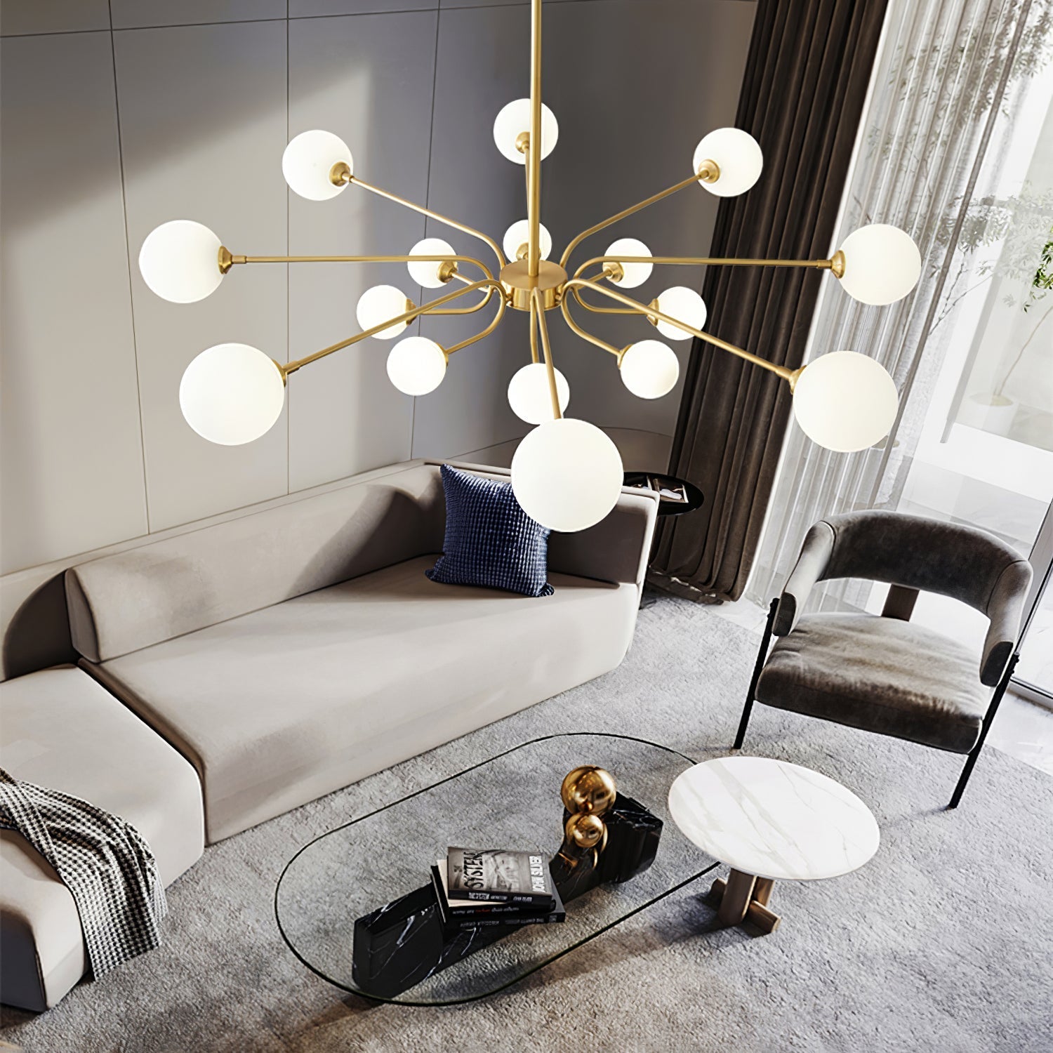 Wace Chandelier Globe Arm Modern-Neutral Decor