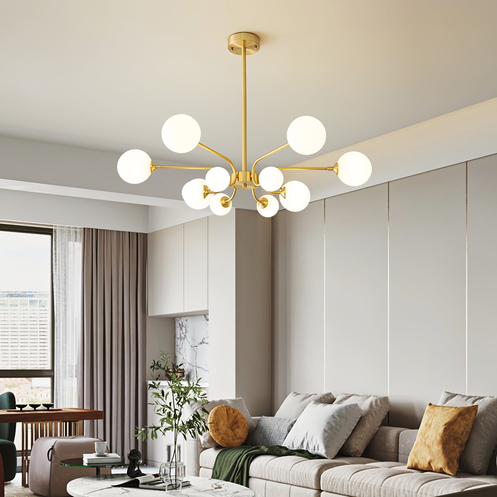 Wace Chandelier Globe Arm Modern-Neutral Decor