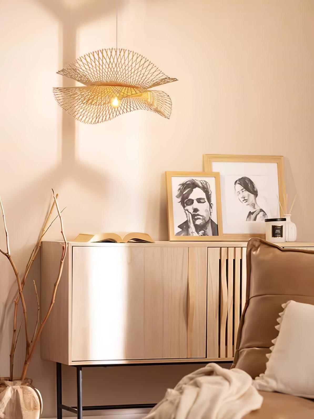 Twirl Bamboo Frame Pendant Lamp-Neutral Decor