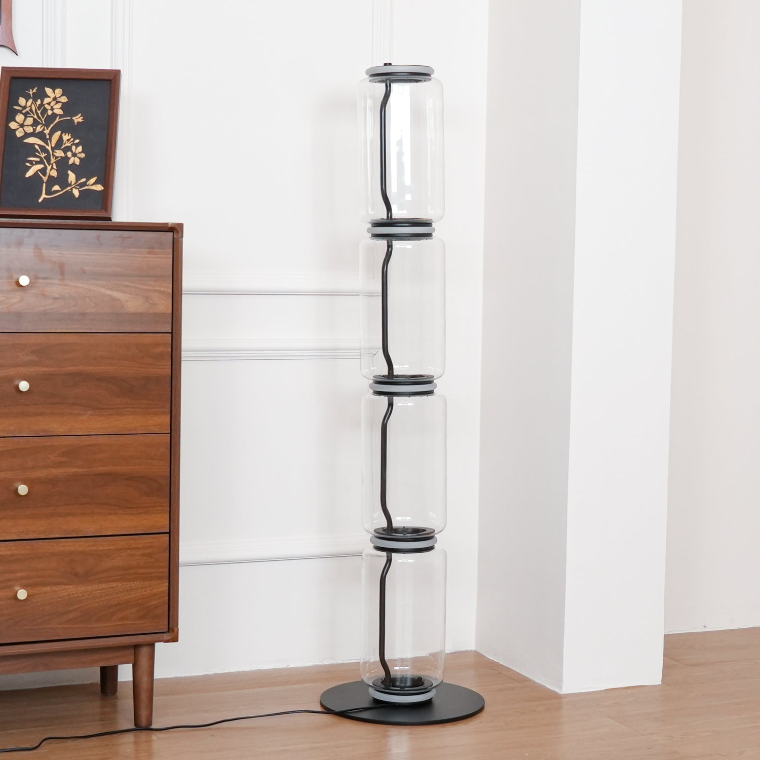 Cyrilys Floor Lamp Bamboo Glass-Neutral Decor