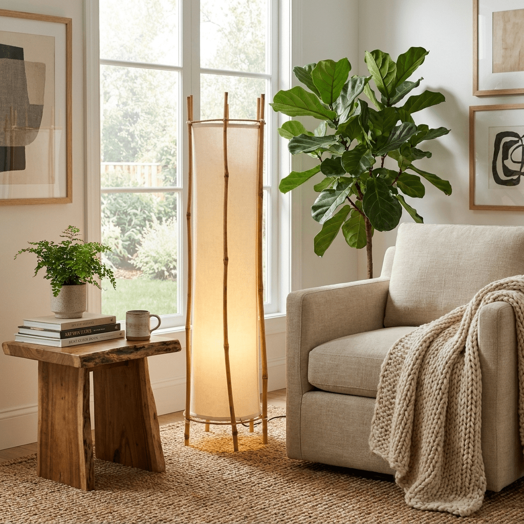 Bamboo Veil Lantern Floor Lamp-Neutral Decor