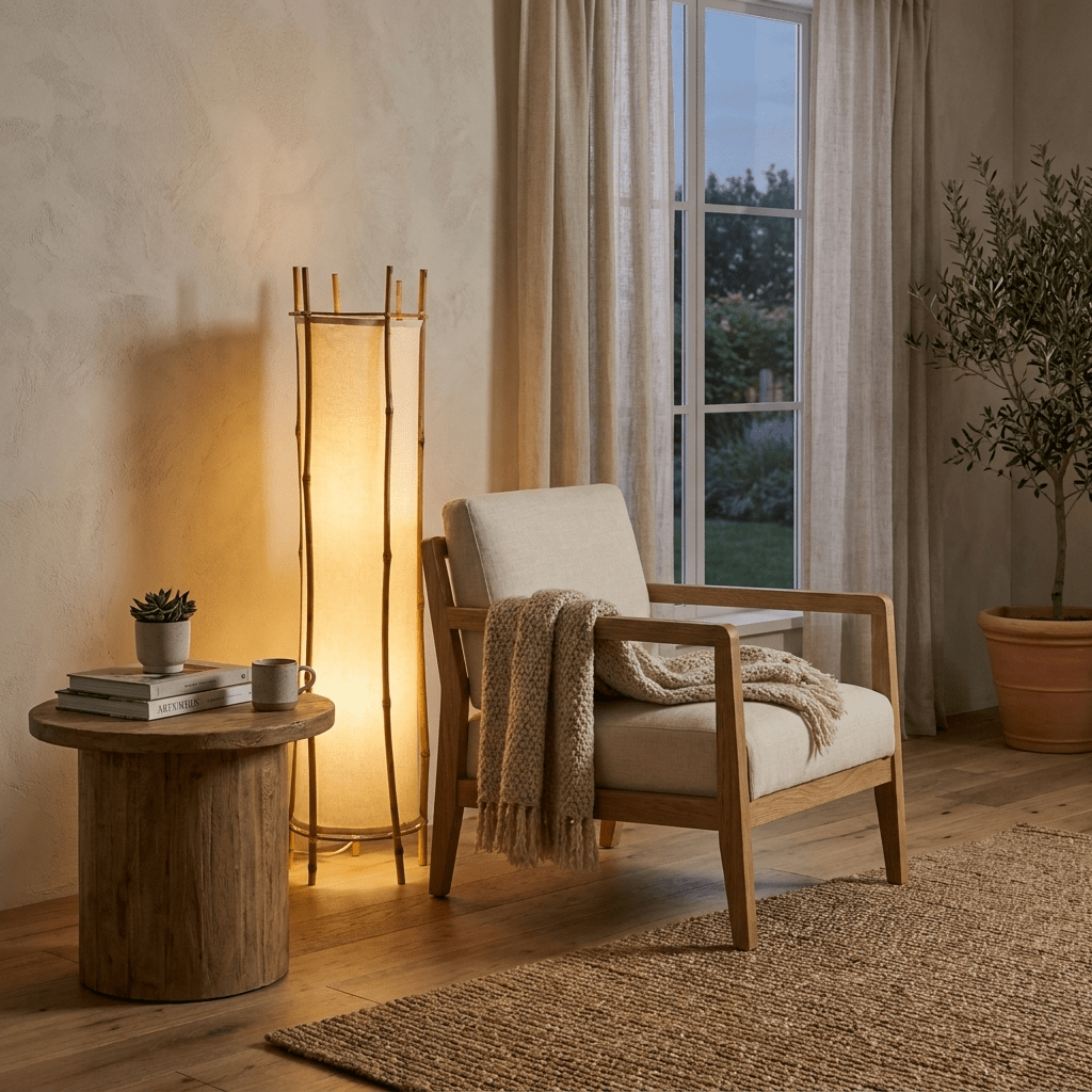 Bamboo Veil Lantern Floor Lamp-Neutral Decor