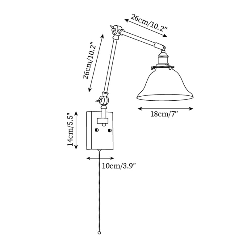 Velra Wall Lamp Brass and Glass Shade Walnut Wood Base Adjustable Arm Vintage-Neutral Decor