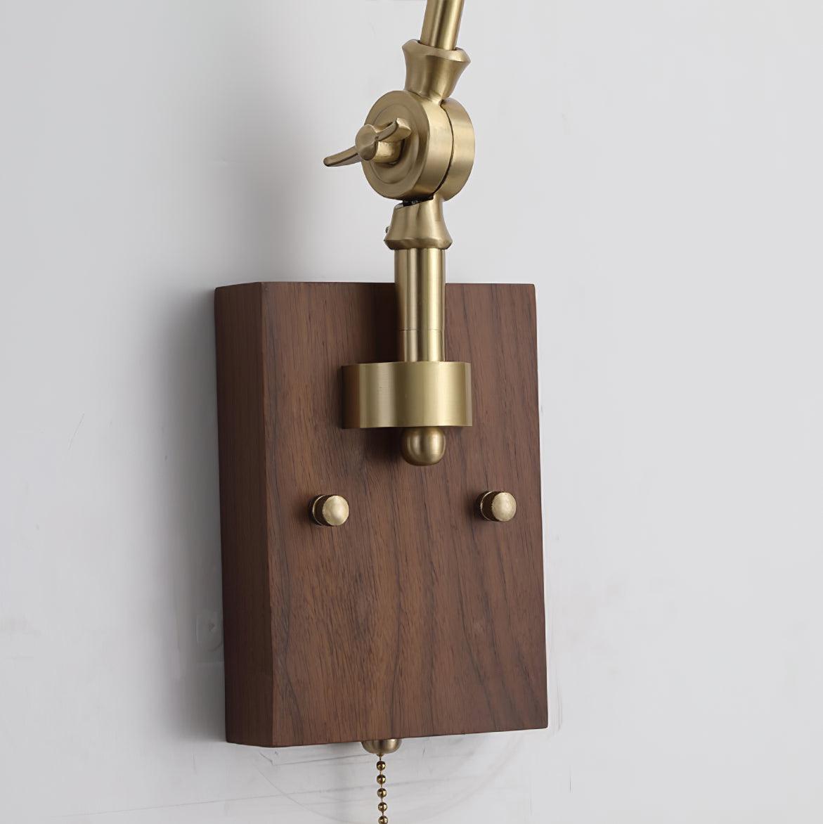 Velra Wall Lamp Brass and Glass Shade Walnut Wood Base Adjustable Arm Vintage-Neutral Decor