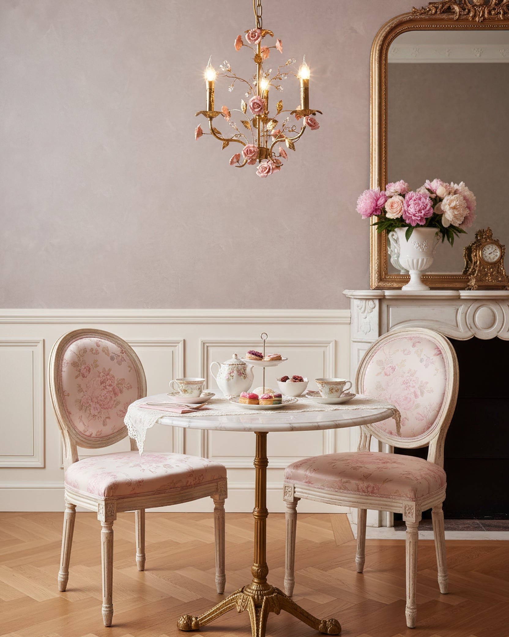 The Bassano Chandelier installed in a living room setting.