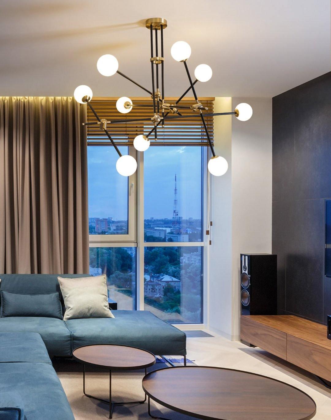 Lustra Chandelier SI Brass Glass Globe-Neutral Decor