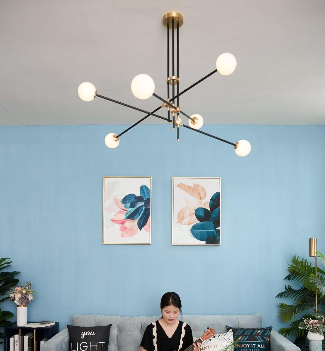 Lustra Chandelier SI Brass Glass Globe-Neutral Decor