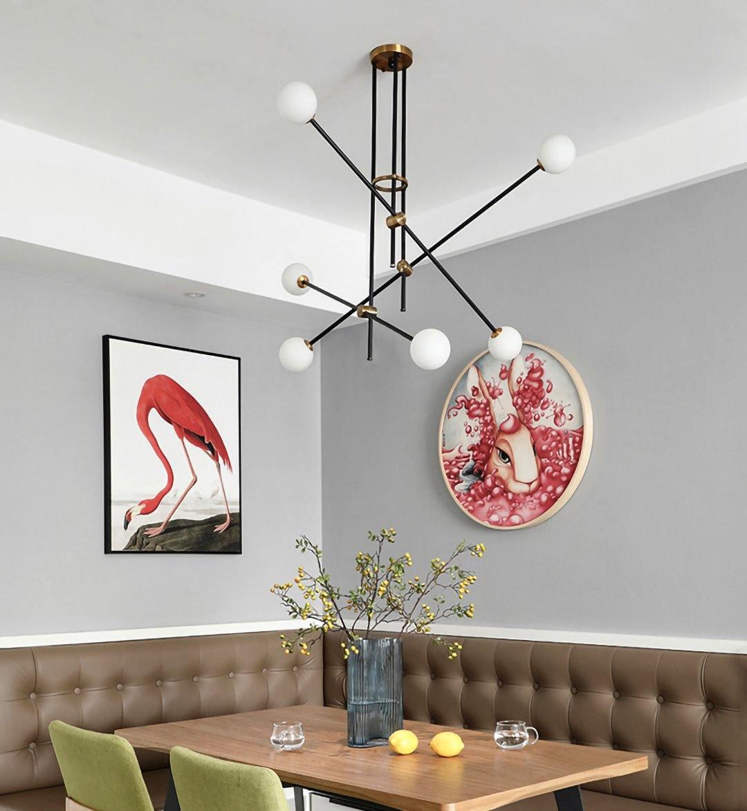 Lustra Chandelier SI Brass Glass Globe-Neutral Decor
