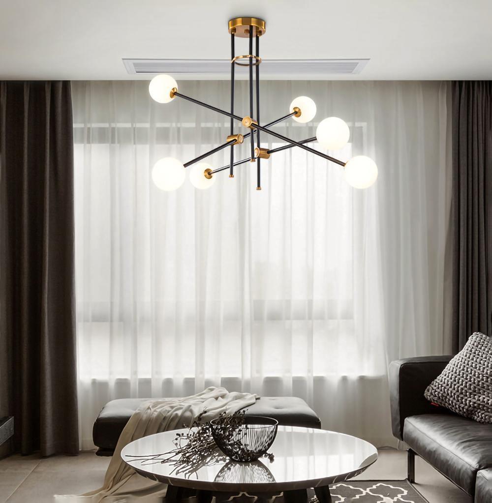 Lustra Chandelier SI Brass Glass Globe-Neutral Decor