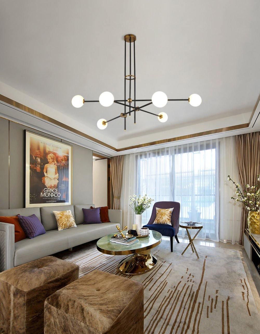 Lustra Chandelier SI Brass Glass Globe-Neutral Decor