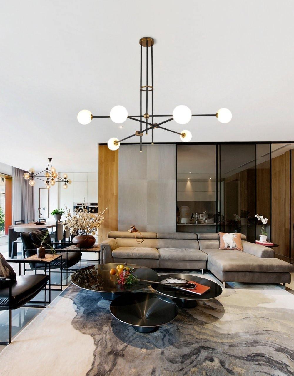 Lustra Chandelier SI Brass Glass Globe-Neutral Decor
