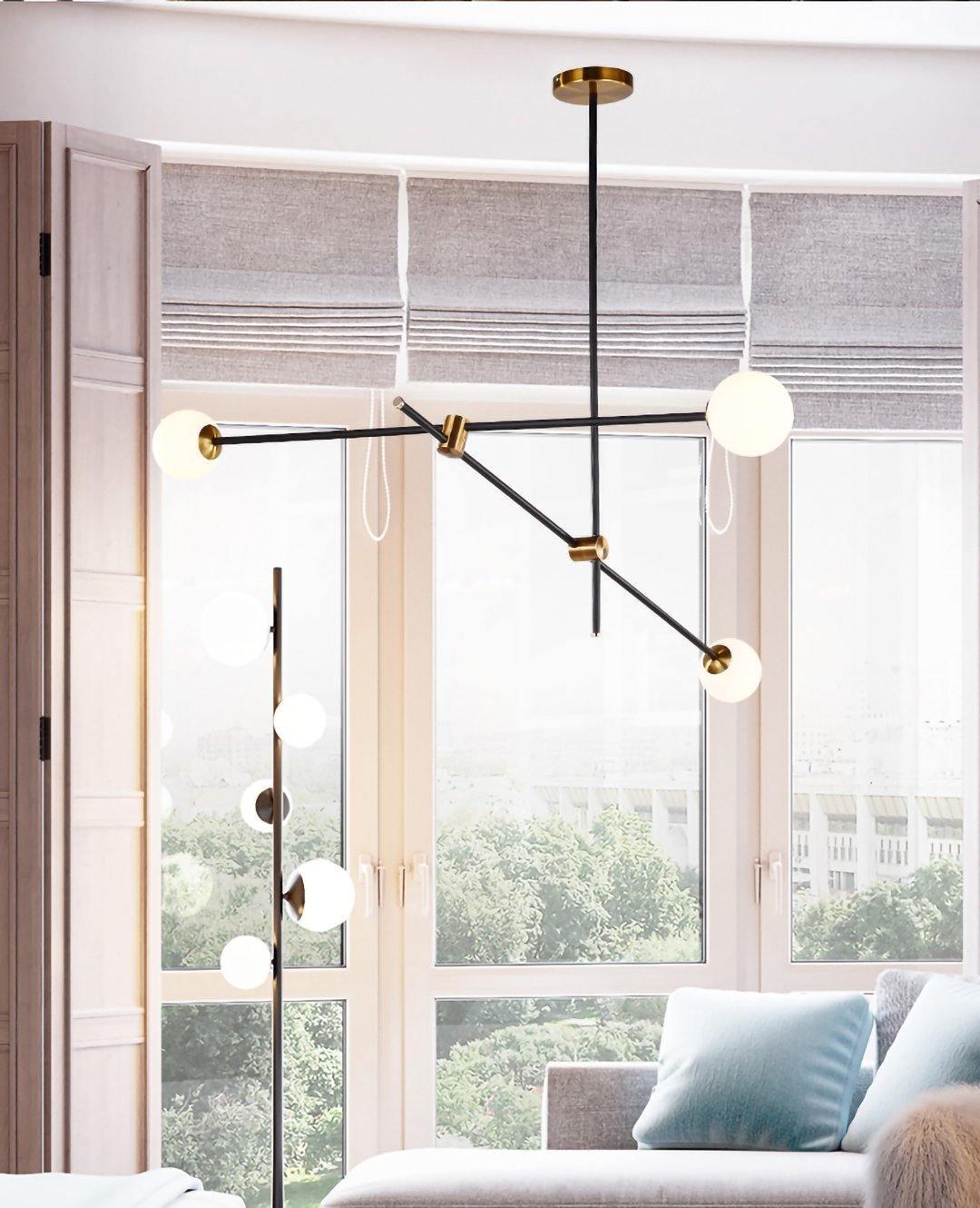 Lustra Chandelier SI Brass Glass Globe-Neutral Decor