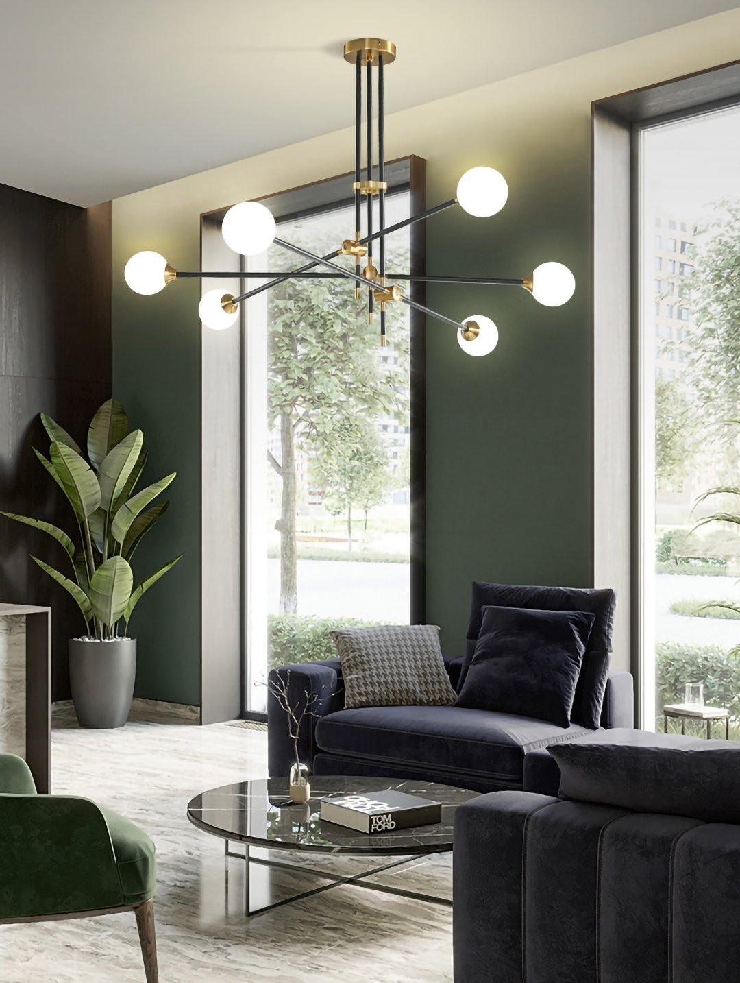 Lustra Chandelier SI Brass Glass Globe-Neutral Decor