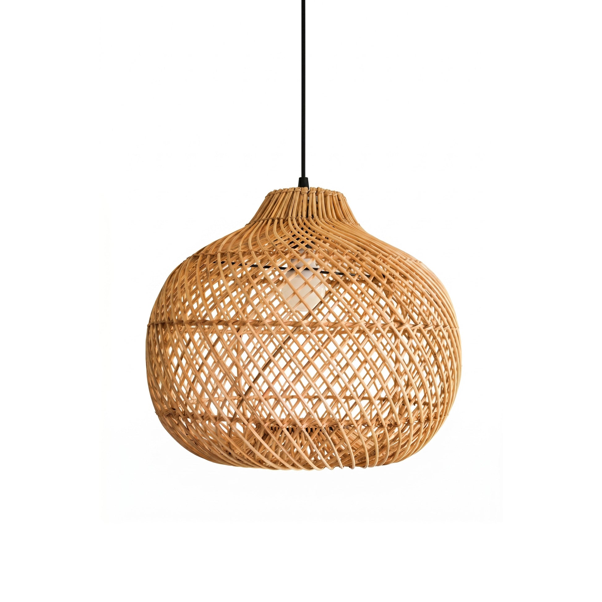 Bawang Lantern Pendant Lamp with a natural rattan finish.