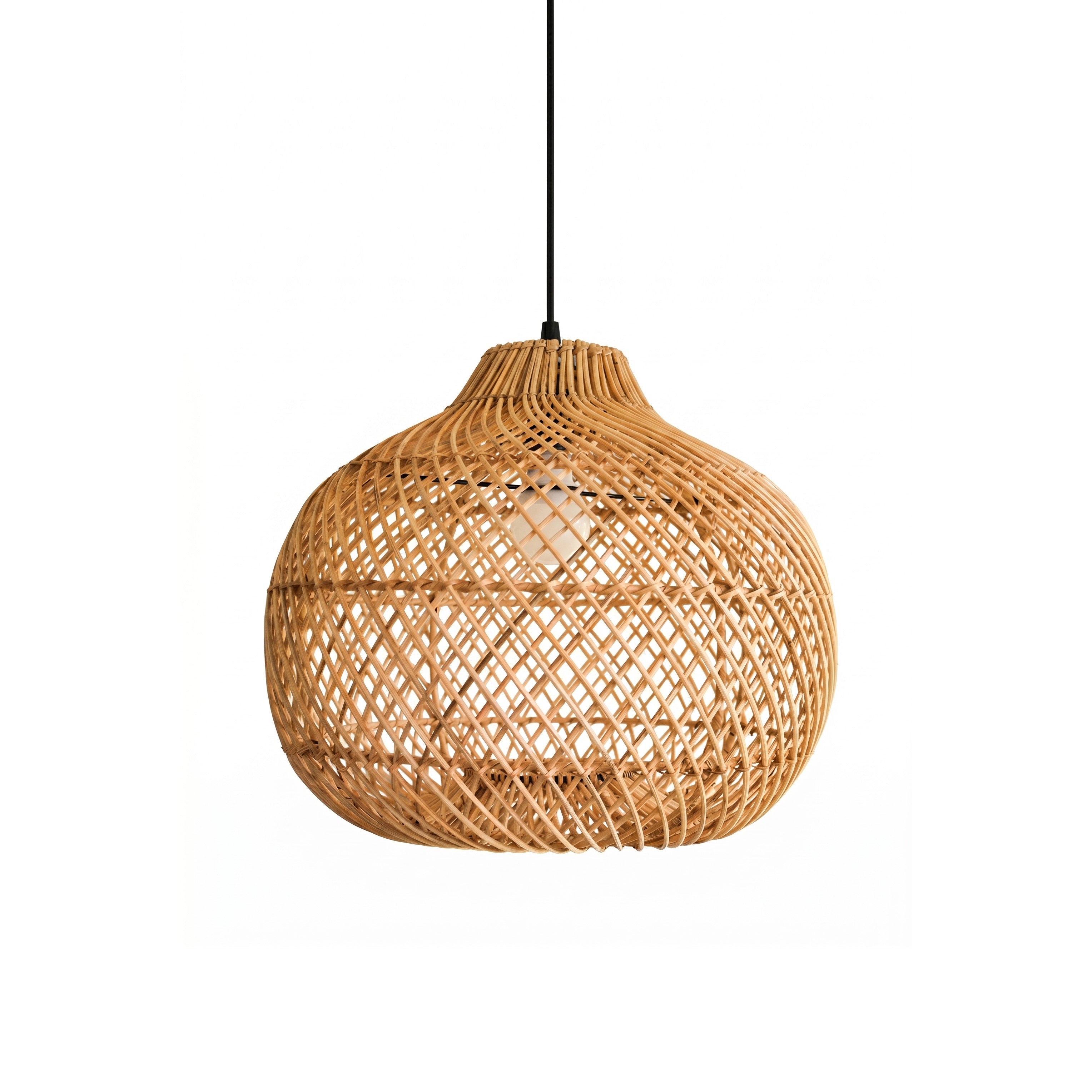 Bawang Lantern Pendant Lamp with a natural rattan finish.