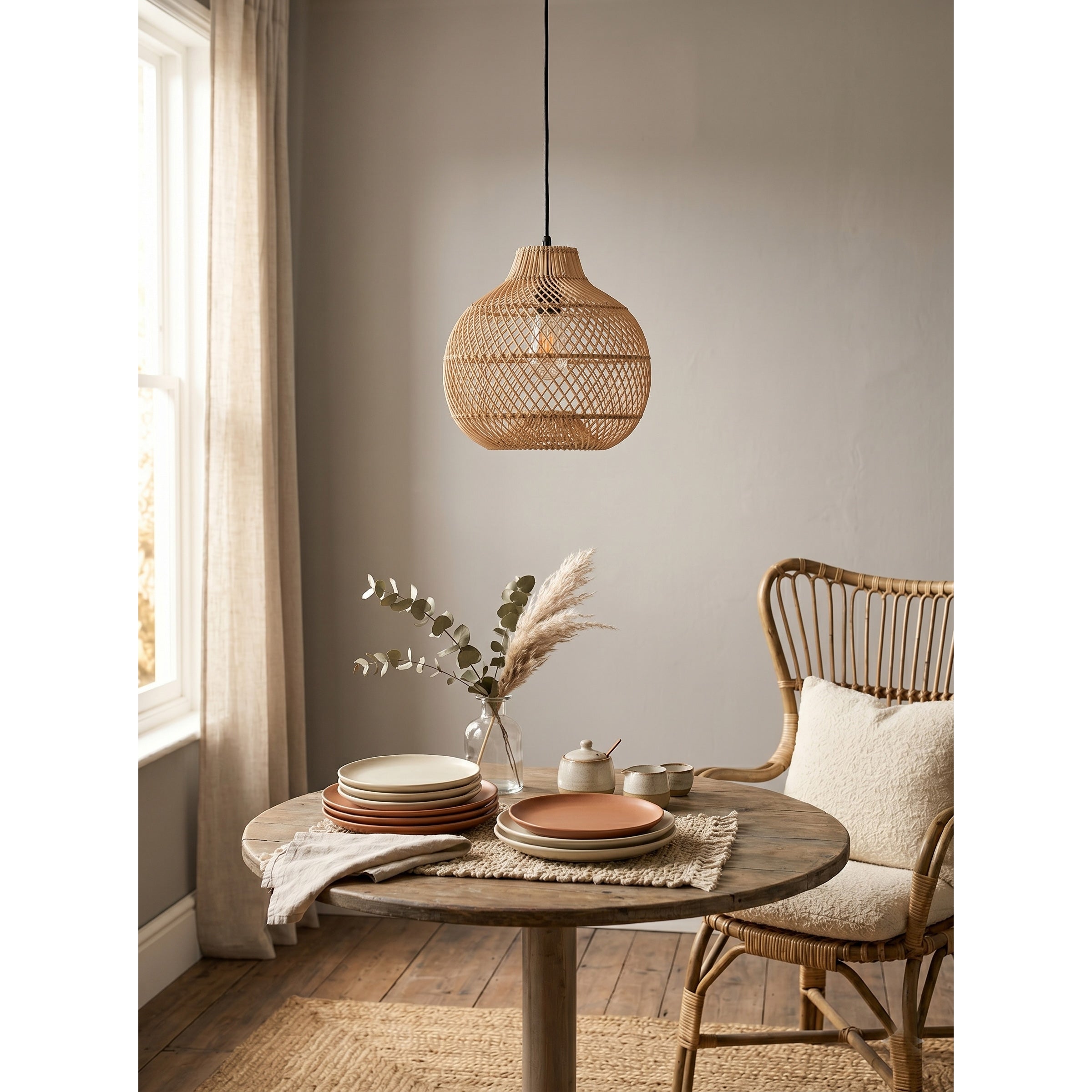 Bawang Lantern Pendant Lamp in a coastal dining room.