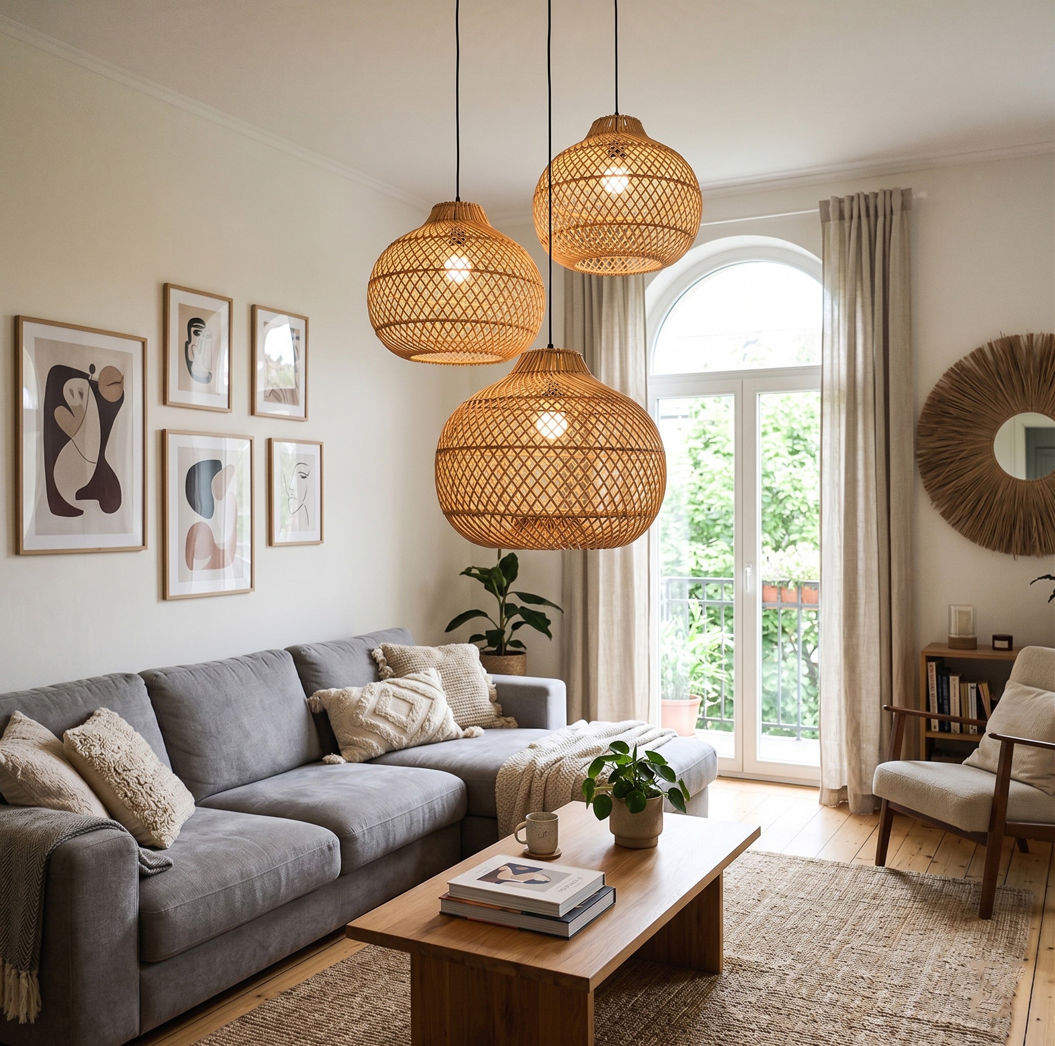 Bawang Pendant Lamp illuminating a kitchen island with a warm glow.