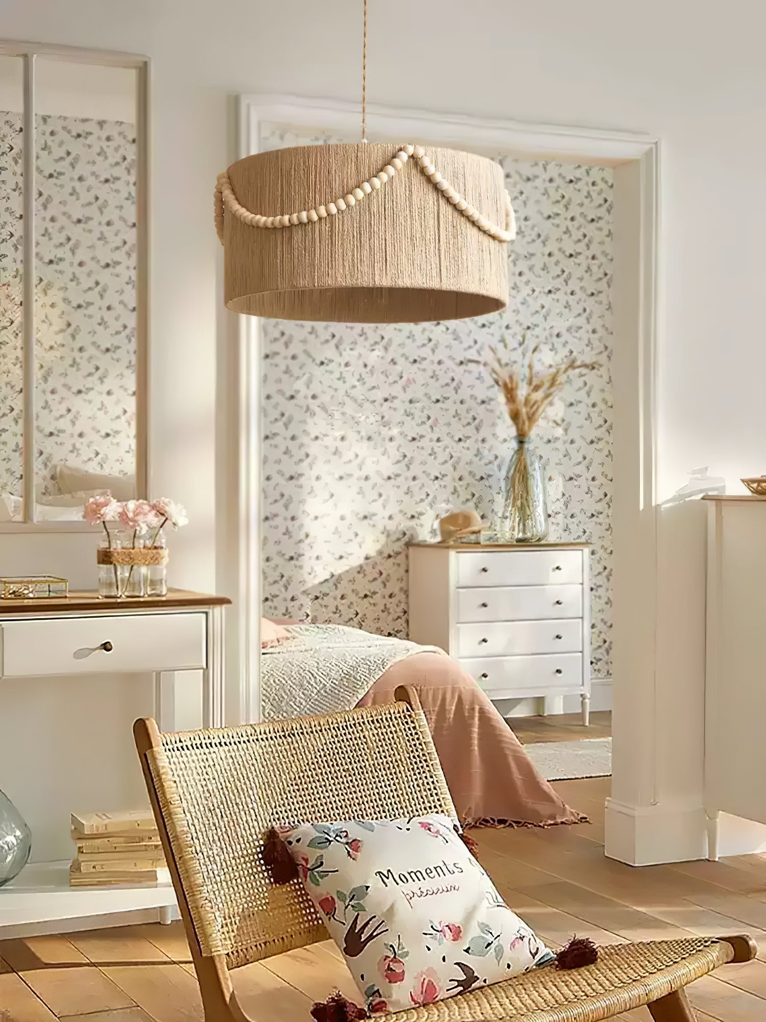 Ershaa Elegance Natural Beaded Boho Pendant Lamp-Neutral Decor
