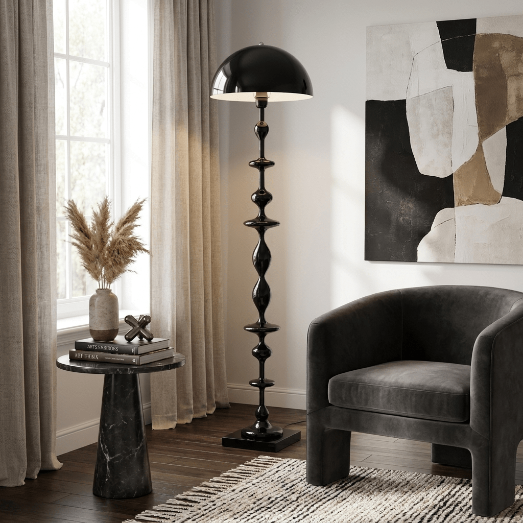 Beaded Mushroom Floor Lamp-Neutral Decor
