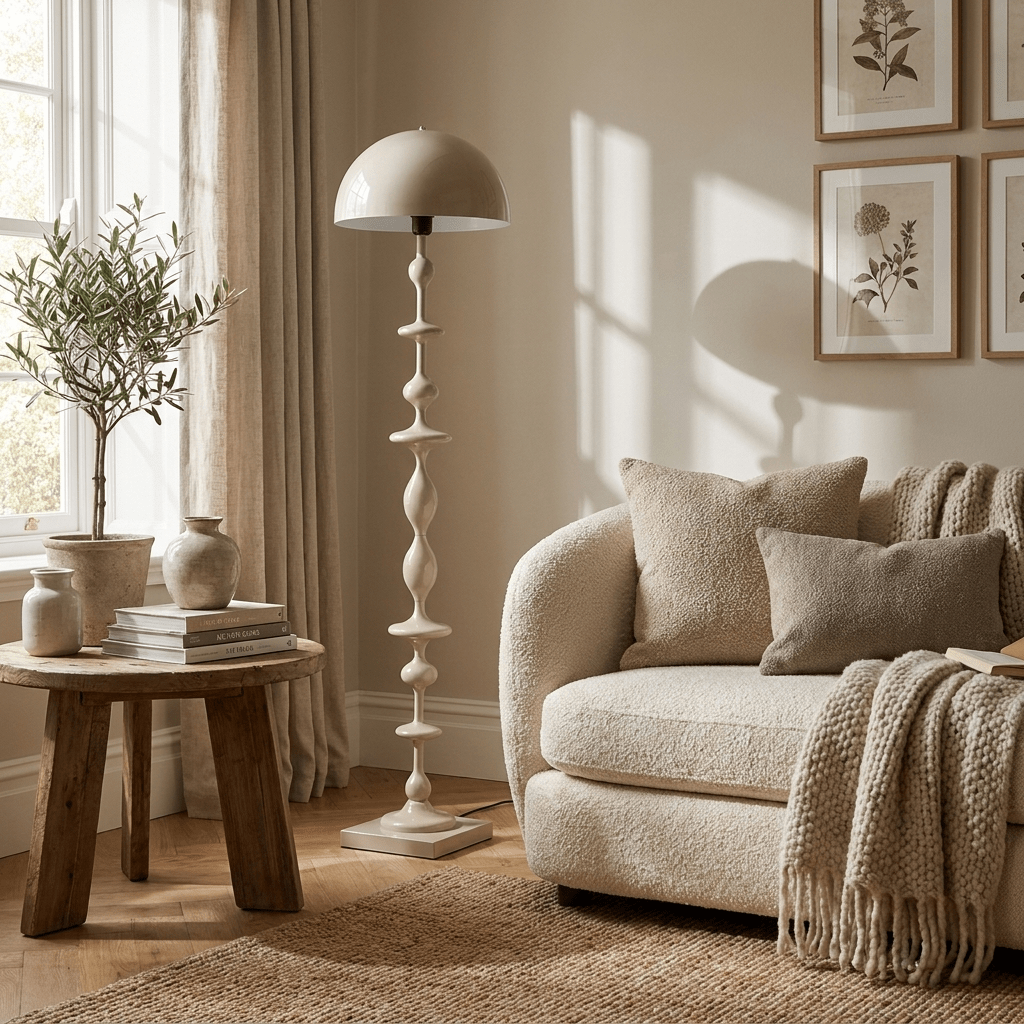 Beaded Mushroom Floor Lamp-Neutral Decor