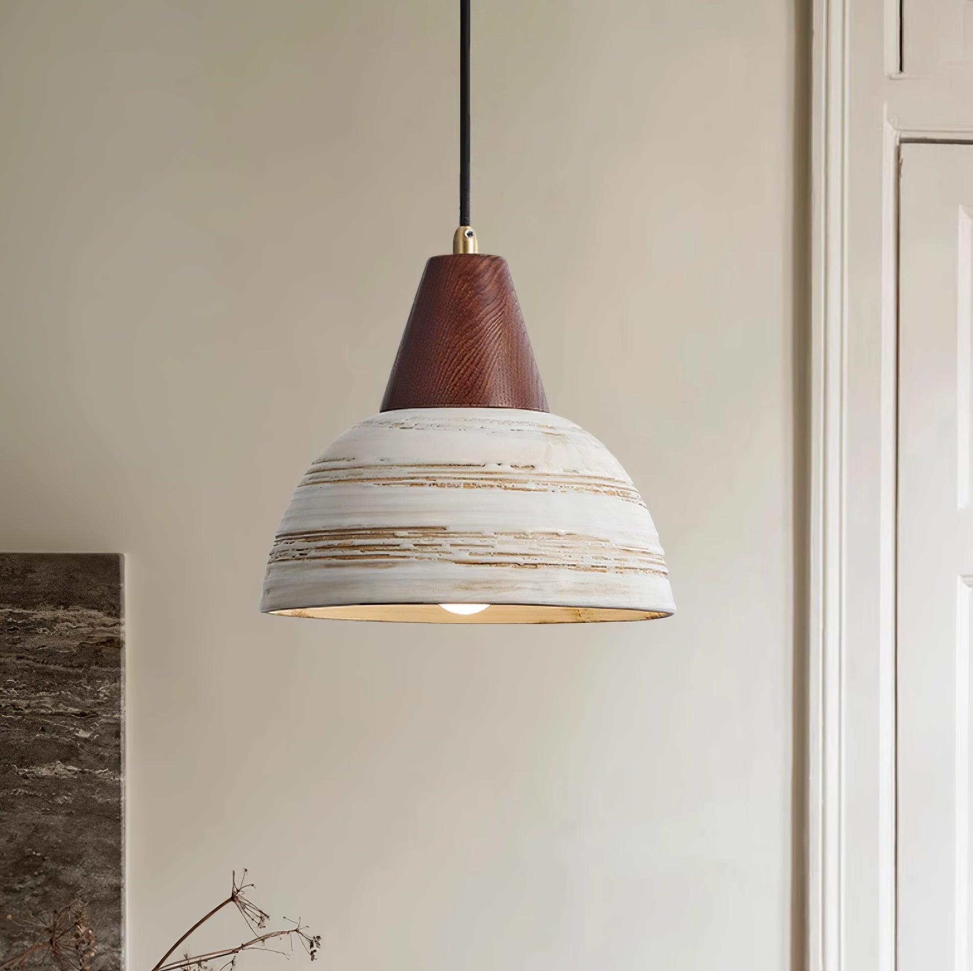 Pendant Lamp Textured Ceramic Shade Tapered Nordic Minimalist