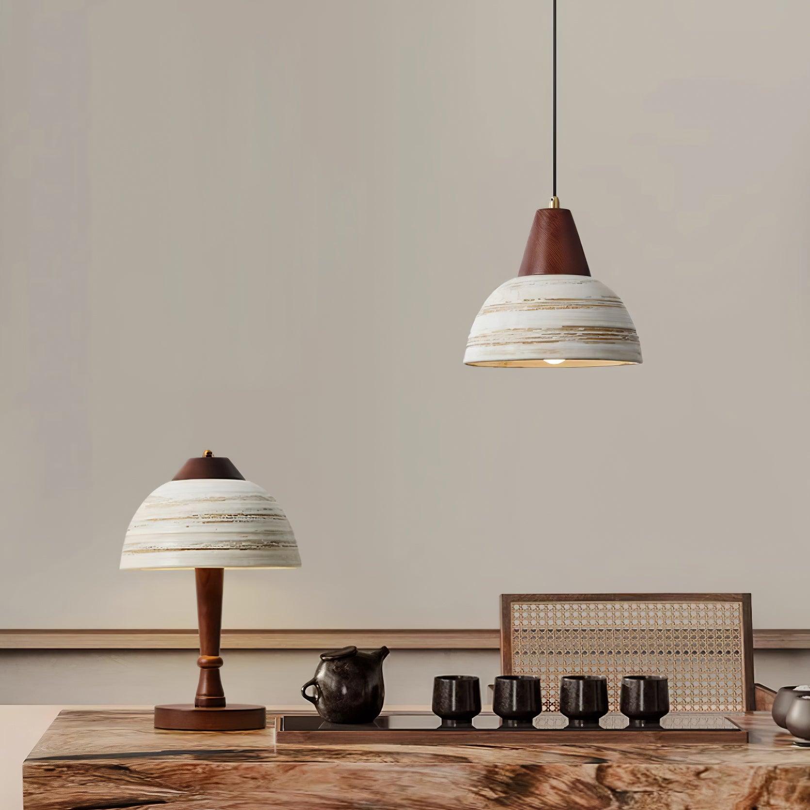 Pendant Lamp Textured Ceramic Shade Tapered Nordic Minimalist