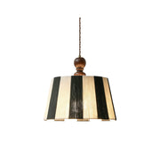 Beatrice Pendant Light with a black and white striped fabric drum shade.