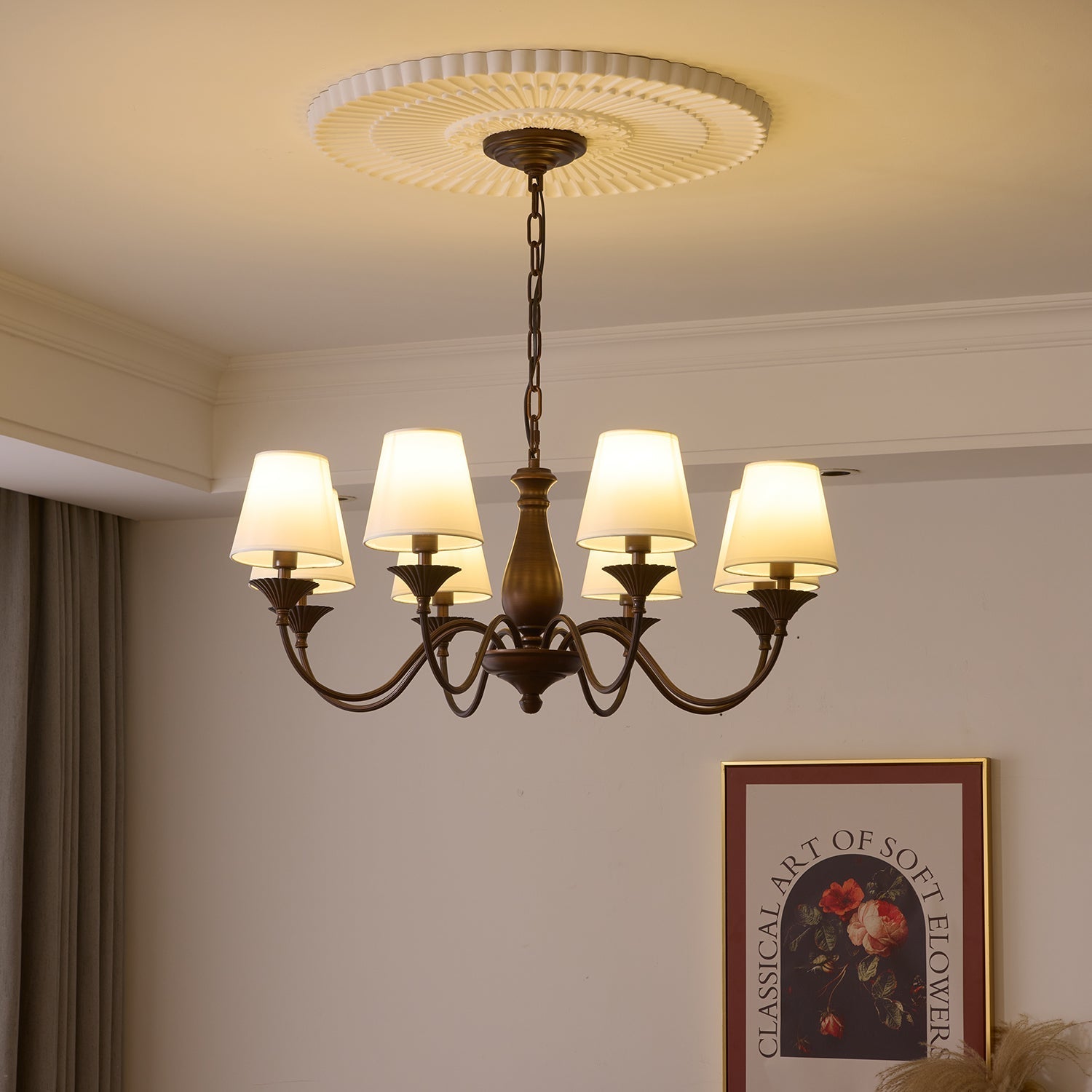 Ulenis Chandelier Fabric Shade Vintage-Neutral Decor