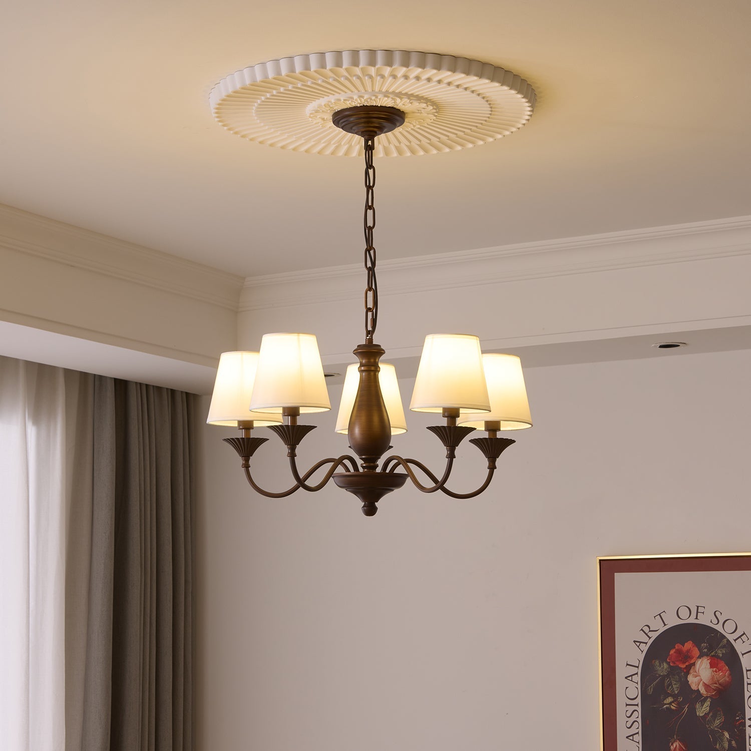 Ulenis Chandelier Fabric Shade Vintage-Neutral Decor