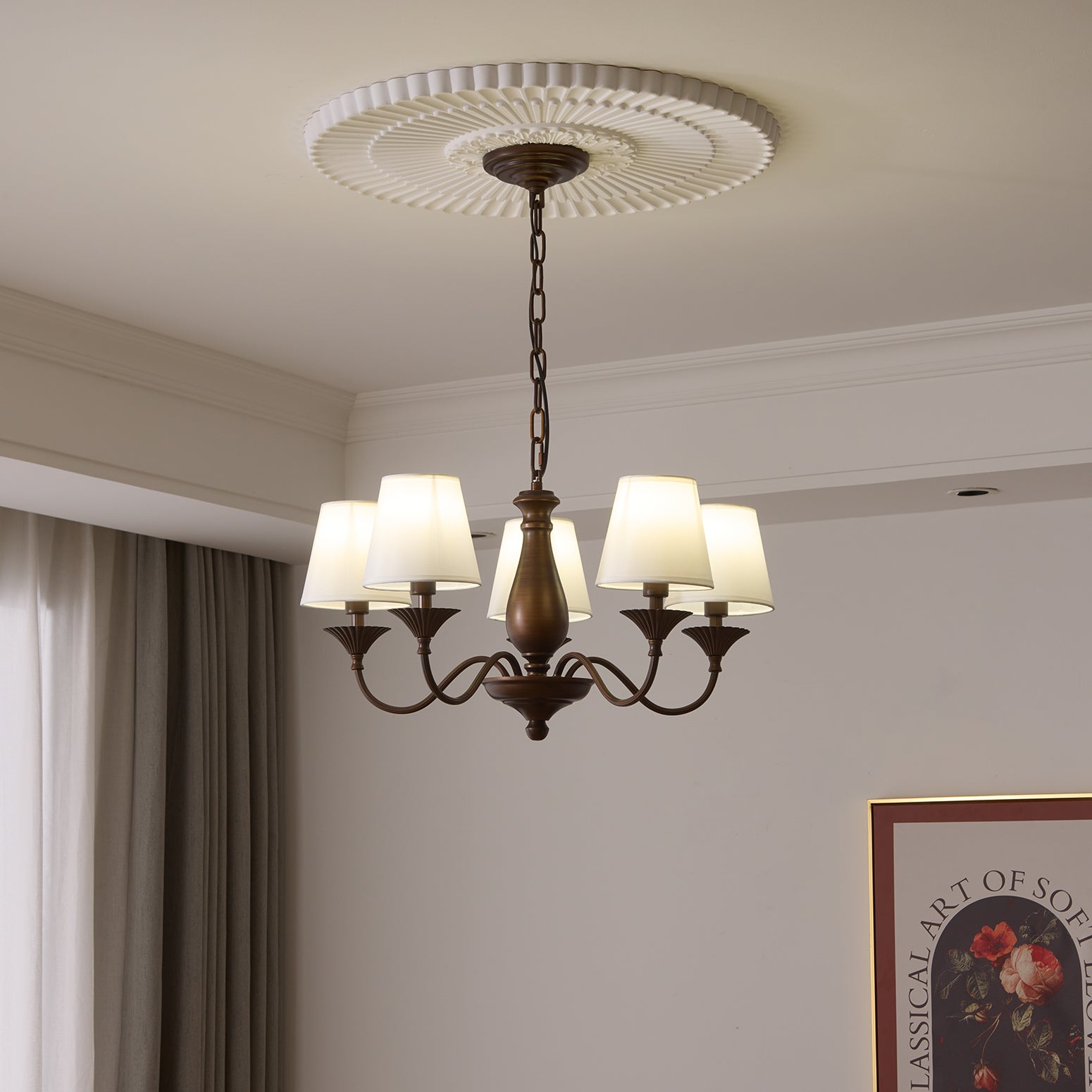 Ulenis Chandelier Fabric Shade Vintage-Neutral Decor