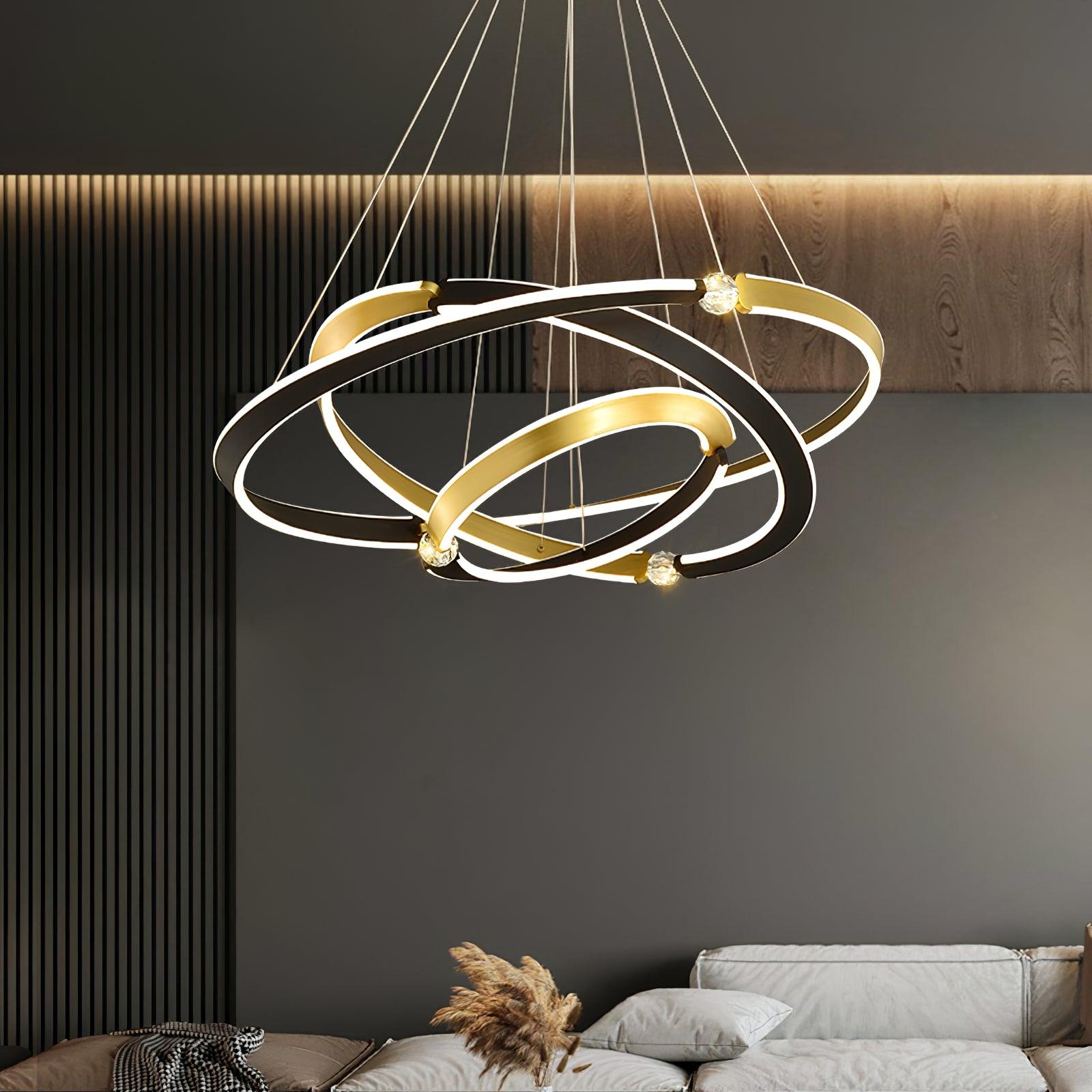 Lustra Chandelier Crystal Black Gold Dining LED-Neutral Decor